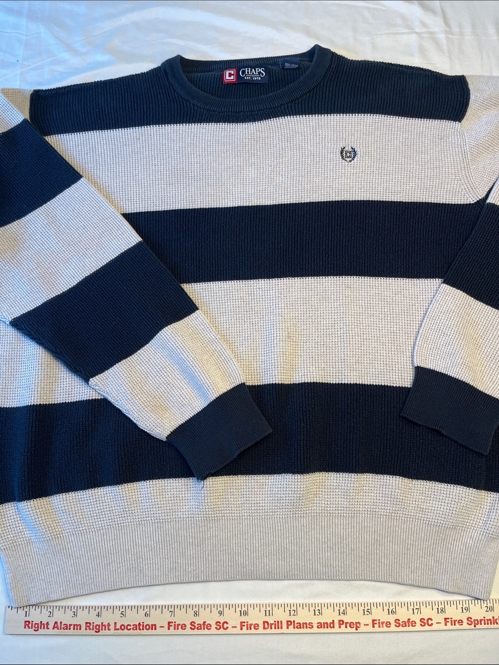 Chaps Ralph Lauren Sweater Mens XXL Navy Cream Striped Cotton Crewneck Knit